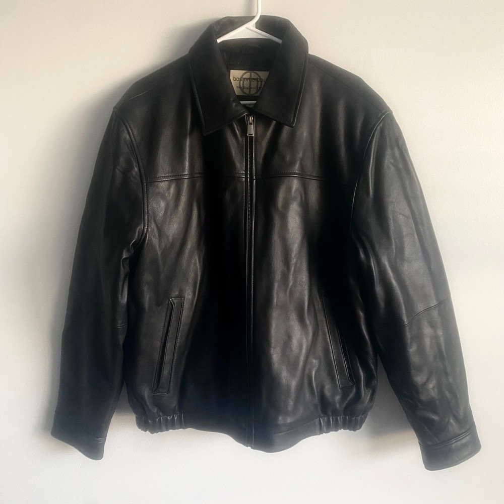 Boston Harbour Mens Black Genuine Lamb Leather Bomber Jacket Large Like New